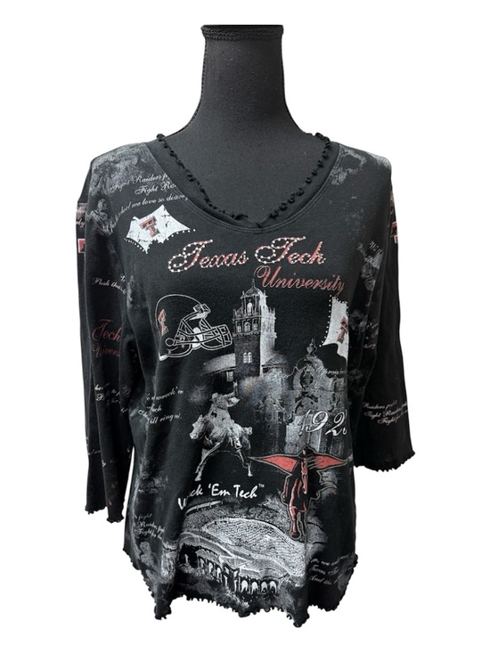 STUDIO GEN Q Tops - Texas Tech University Graphic Top Black Red Rhinestone Tee Large NCAA